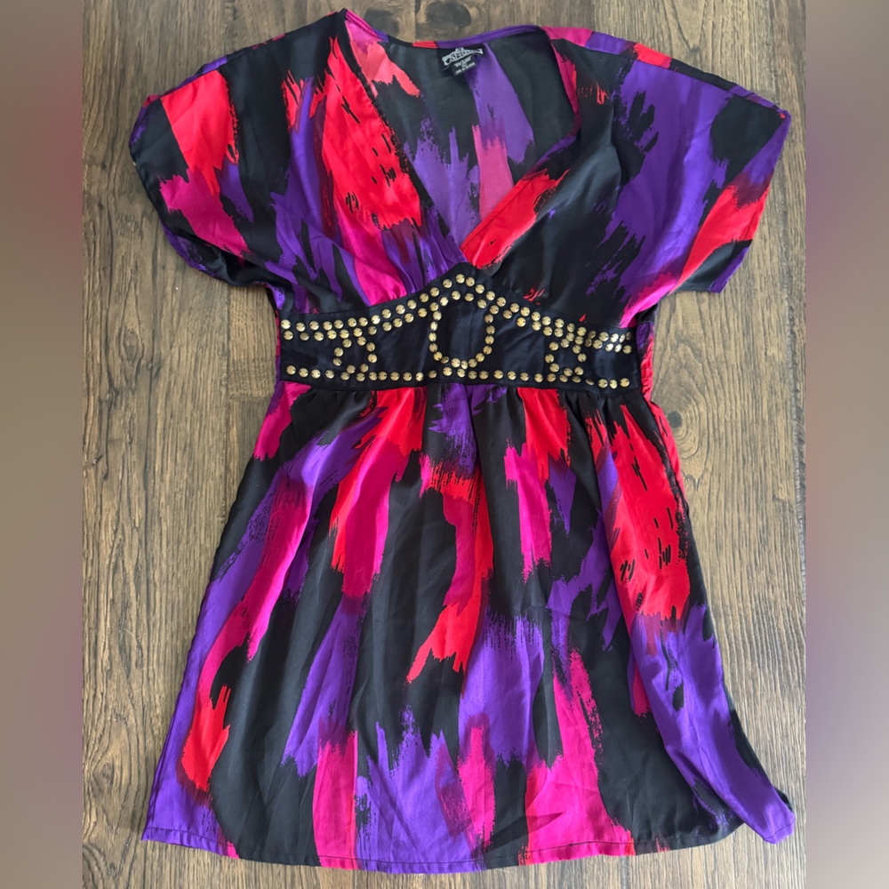 Vibrant Multicolor Dress with Studded Waist
